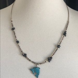 Turquoise and Silver Dolphin Neclace